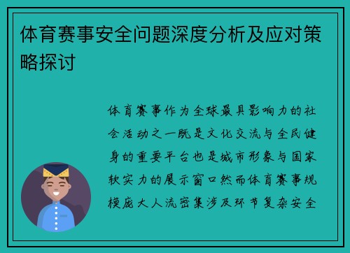 体育赛事安全问题深度分析及应对策略探讨