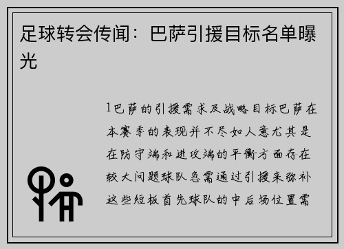 足球转会传闻：巴萨引援目标名单曝光